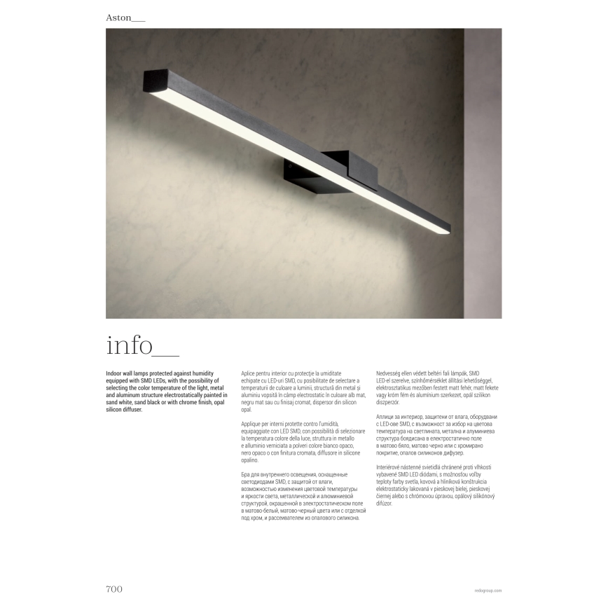Redo 01-3268 - Iluminação de espelho para casa de banho LED ASTON LED/12W/230V 60 cm CRI 90 IP44 branco