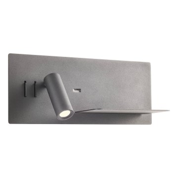 Redo 01-3316 - Foco de parede LED BROOK LED/8W/230V + LED/3W USB CRI 90 preto direita