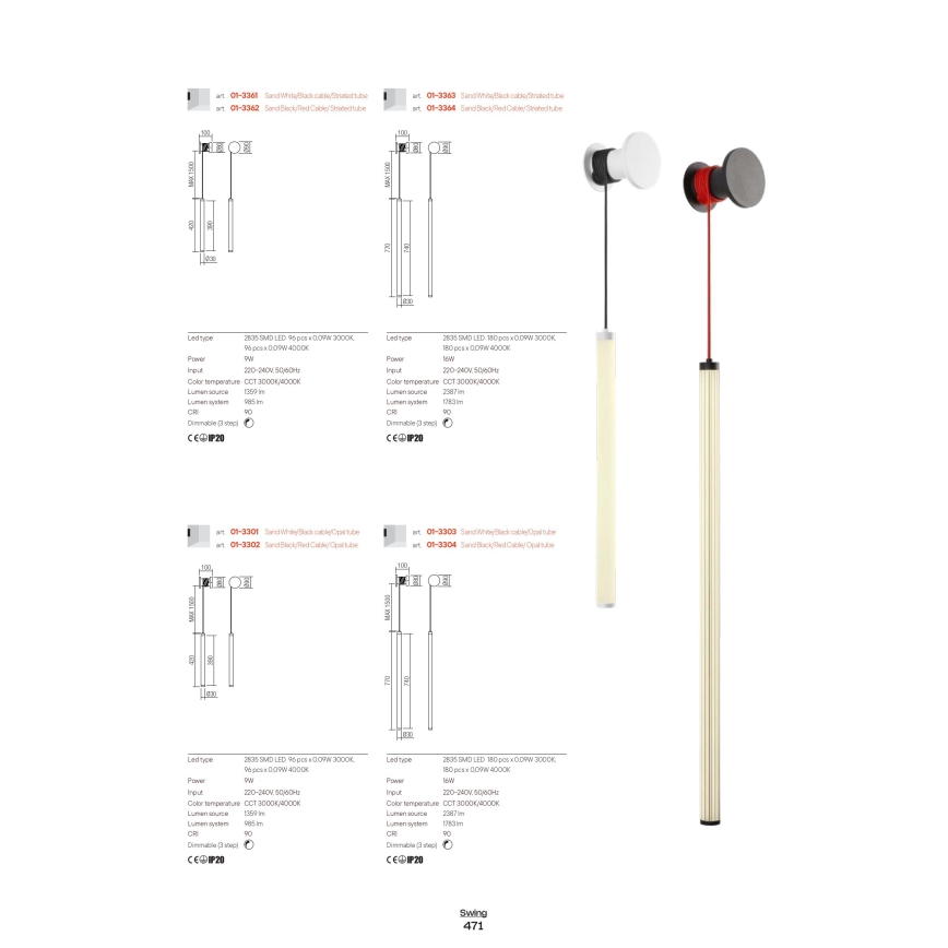 Redo 01-3363 - Aplique de parede LED dimerizável SWING LED/16W/230V 3000/4000K IRC 90 branco