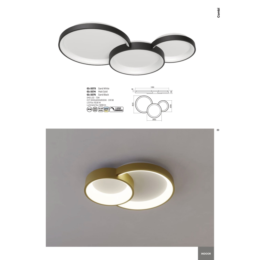 Redo 01-3375 - Luminária de teto LED dimmerizável COMBI LED/72W/230V 3000/4000/6000K CRI98 preta