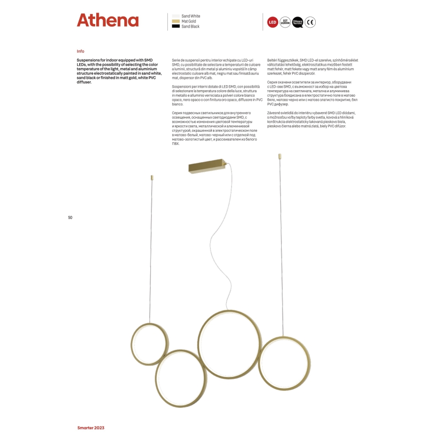 Redo 01-3384 - Candelabro suspenso LED com regulação ATHENA LED/40W/230V 3000/4000/6000K CRI98 preto