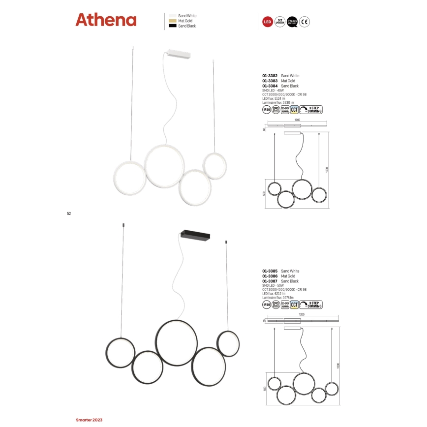 Redo 01-3384 - Candelabro suspenso LED com regulação ATHENA LED/40W/230V 3000/4000/6000K CRI98 preto