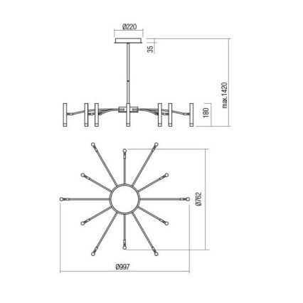 Redo 01-3448 - Lustre LED dimerizável em haste RAYEN LED/60W/230V CRI 90 dourado
