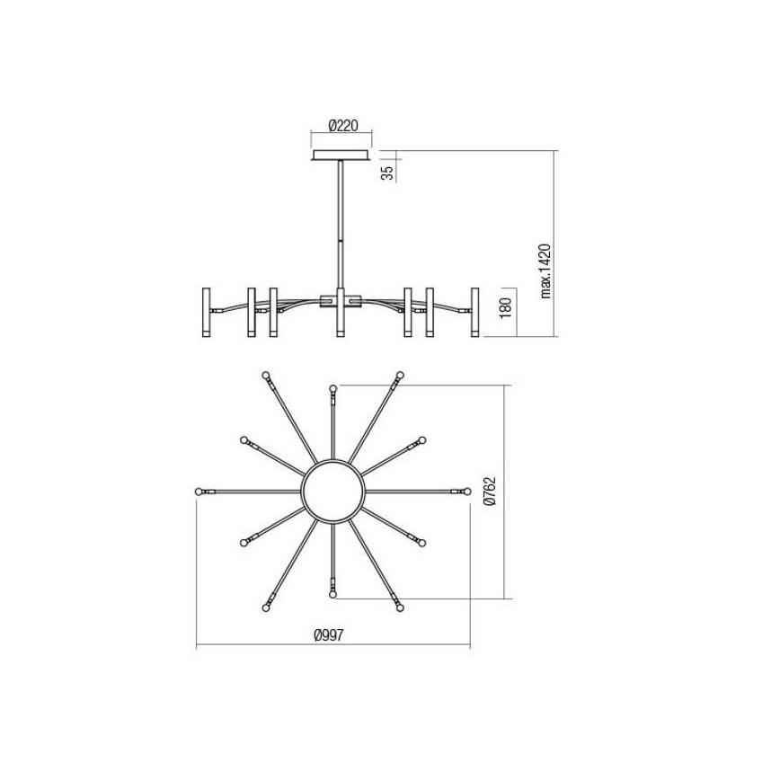 Redo 01-3448 - Lustre LED dimerizável em haste RAYEN LED/60W/230V CRI 90 dourado