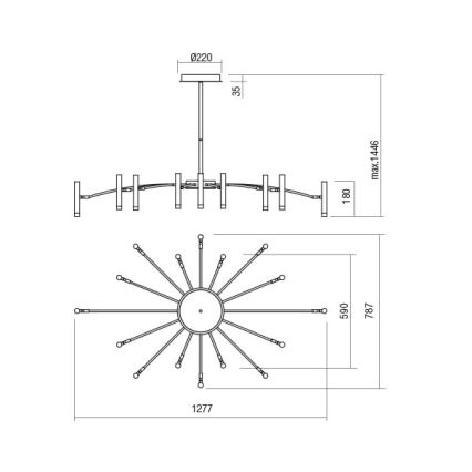 Redo 01-3450 - Lustre LED dimerizável em haste RAYEN LED/80W/230V CRI 90 dourado