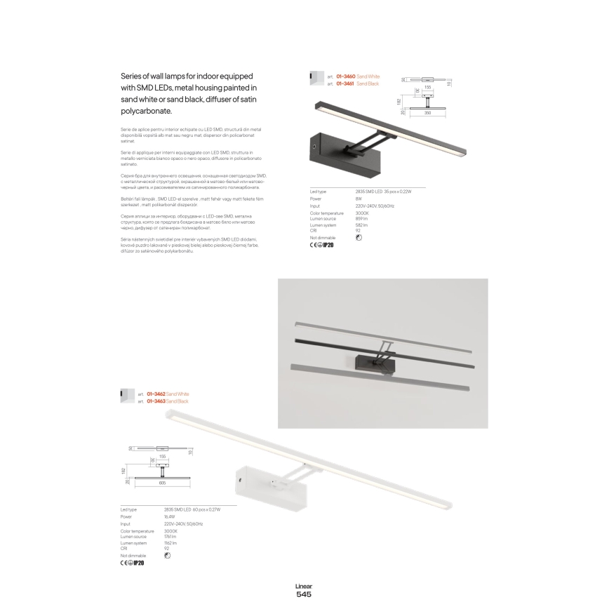 Redo 01-3460 - Iluminação de ilustração LED LINEAR LED/8W/230V 35 cm CRI 92 branco