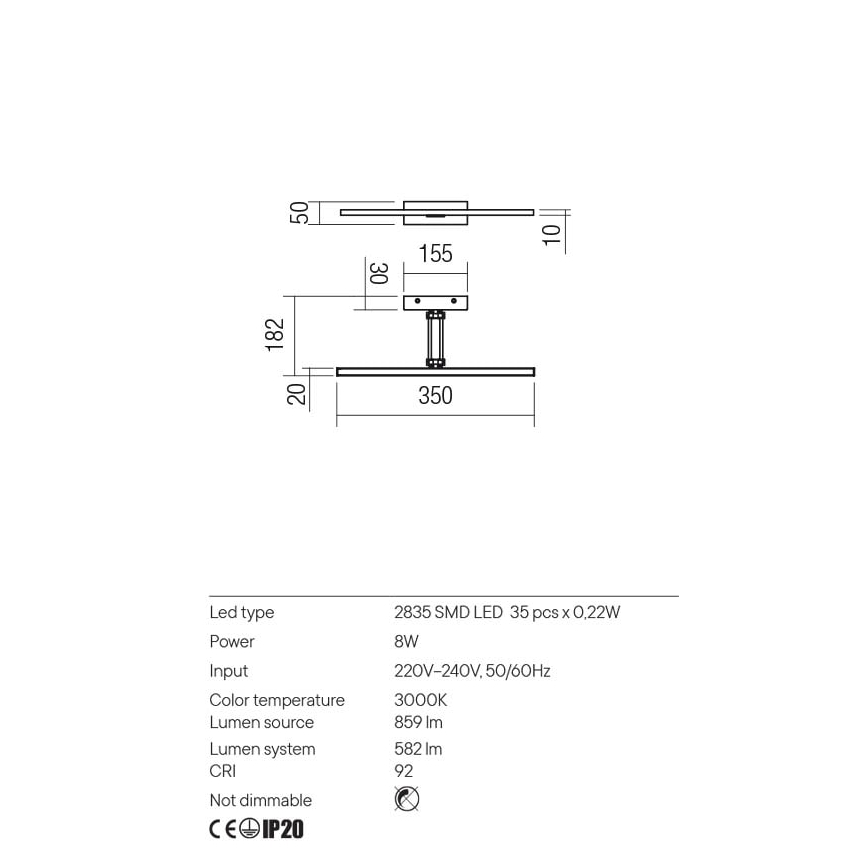 Redo 01-3460 - Iluminação de ilustração LED LINEAR LED/8W/230V 35 cm CRI 92 branco