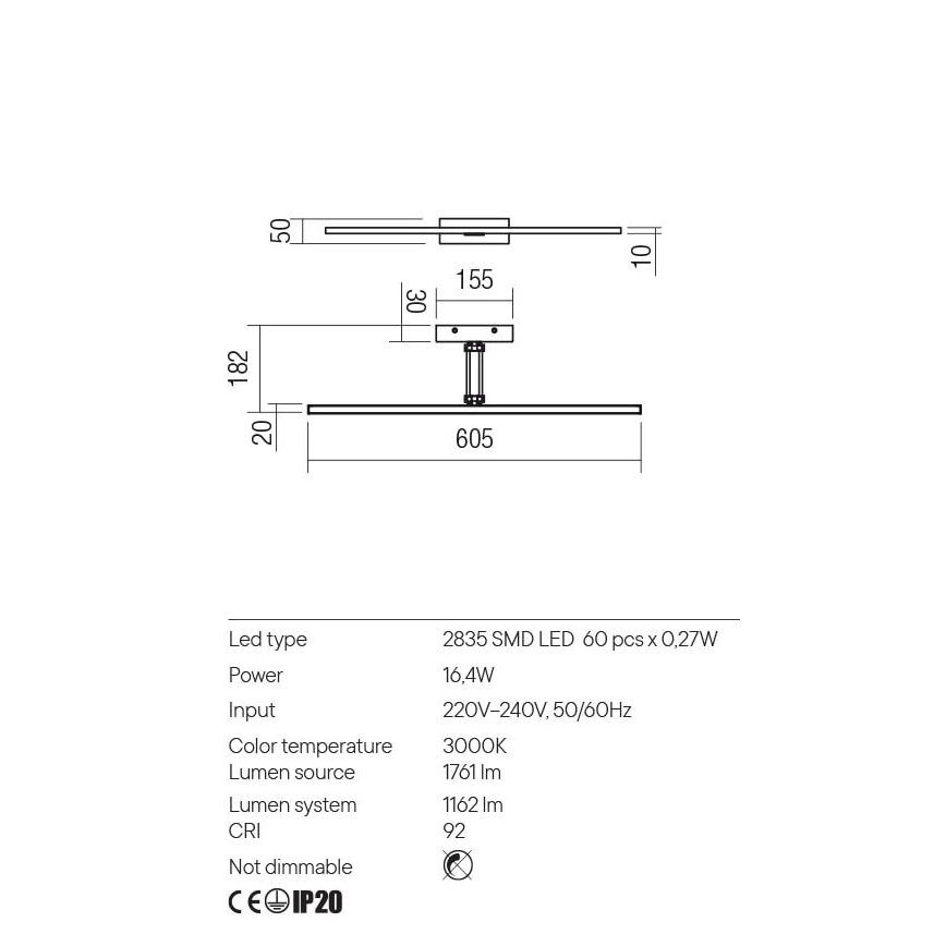 Redo 01-3462 - Iluminação de ilustração LED LINEAR LED/8W/230V 60,5 cm CRI 92 branco