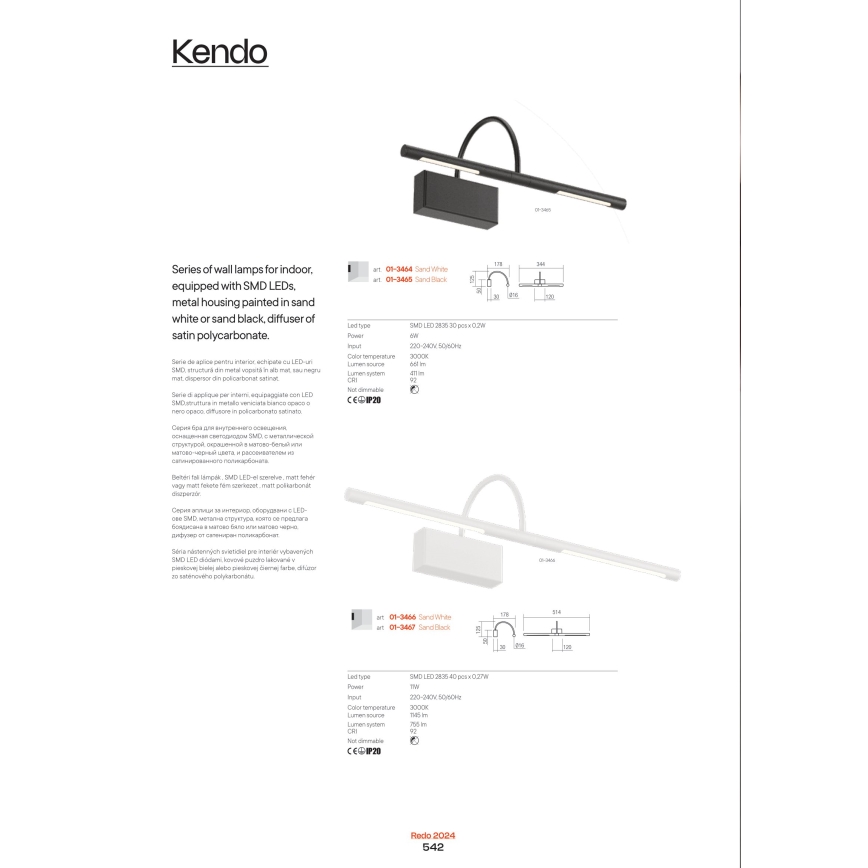 Redo 01-3464 - Iluminação de ilustração LED KENDO LED/6W/230V 34,4 cm CRI 92 branco