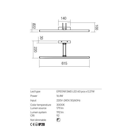 Redo 01-3470 - Iluminação de ilustração LED IKON LED/16,4W/230V 61,5 cm CRI 92 branco