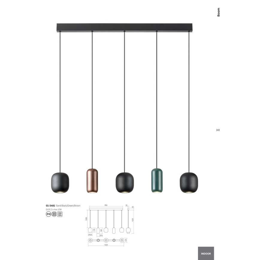 Redo 01-3481 - Candeeiro suspenso BOOM 5xGU10/10W/230V preto/verde/castanho