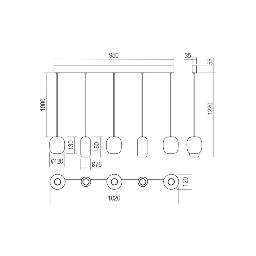 Redo 01-3481 - Candeeiro suspenso BOOM 5xGU10/10W/230V preto/verde/castanho