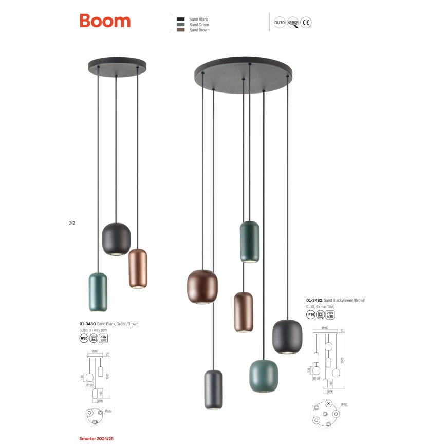 Redo 01-3482 - Candeeiro suspenso BOOM 6xGU10/10W/230V diâmetro 48 cm preto/verde/castanho