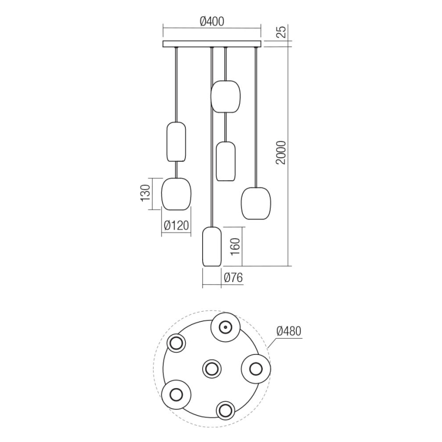 Redo 01-3482 - Candeeiro suspenso BOOM 6xGU10/10W/230V diâmetro 48 cm preto/verde/castanho