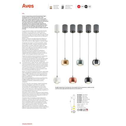 Redo 01-3551 - Candeeiro suspenso LED AVES LED/12W/230V diâmetro 9,6 cm CRI 90 antracite
