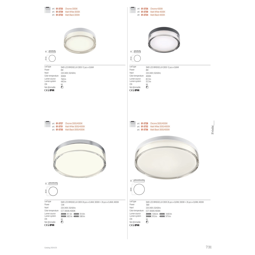 Redo 01-3727 - Iluminação de teto para casa de banho LED FRISBI LED/12W/230V diâmetro 23 cm CRI 90 3000/4000K IP44 cromado brilhante