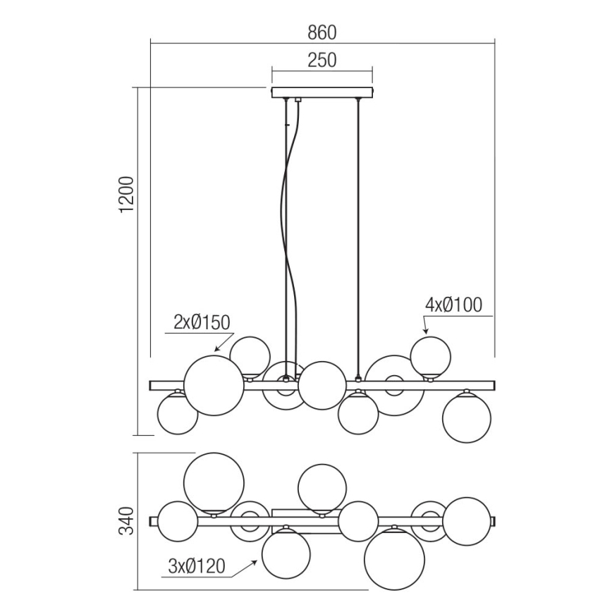 Redo 01-3989 - Candeeiro suspenso ASTRA 9xG9/8W/230V preto