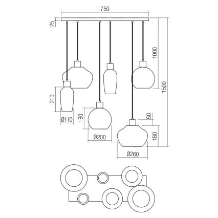 Redo 01-4047 - Candeeiro suspenso ATLANTIS 6xE27/42W/230V preto
