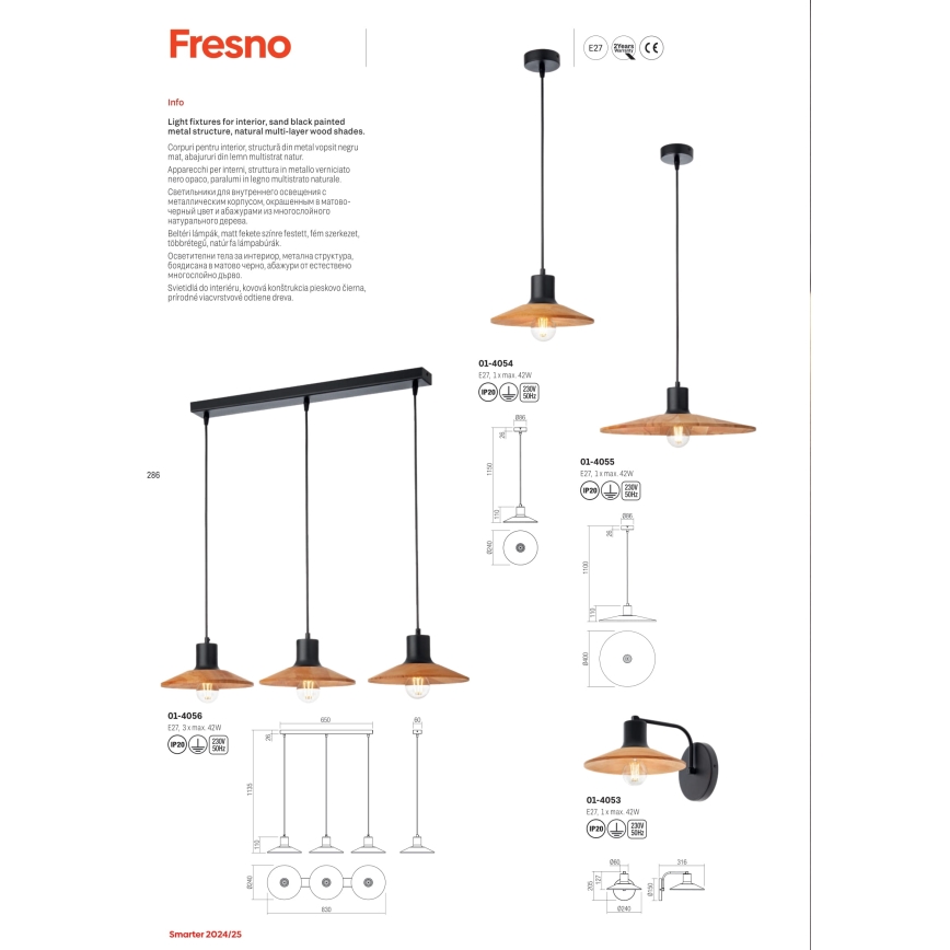 Redo 01-4056 - Candeeiro suspenso FRESNO 3xE27/42W/230V