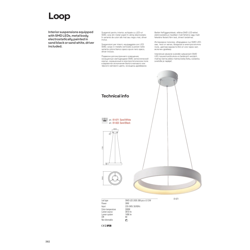 Redo 01-671 - Candeeiro suspenso LED LOOP LED/38W/230V diâmetro 45 cm branco