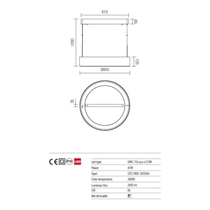 Redo 01-924 - Candelabro suspenso LED BOND LED/47W/230V 3000K cinzento