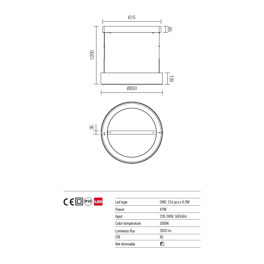 Redo 01-924 - Candelabro suspenso LED BOND LED/47W/230V 3000K cinzento