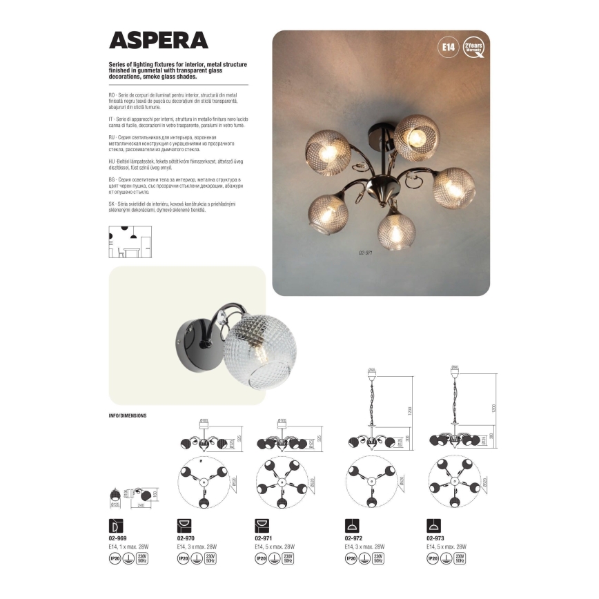 Redo 02-971 - Candeeiro suspenso ASPERA 5xE14/28W/230V preto