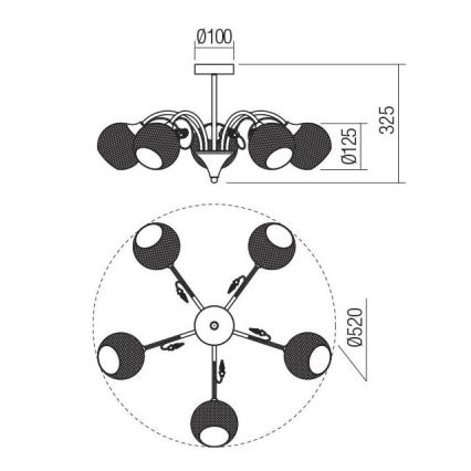 Redo 02-971 - Candeeiro suspenso ASPERA 5xE14/28W/230V preto