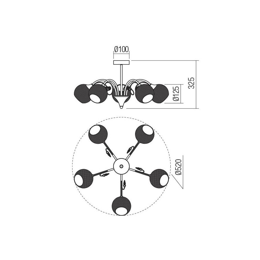 Redo 02-971 - Candeeiro suspenso ASPERA 5xE14/28W/230V preto
