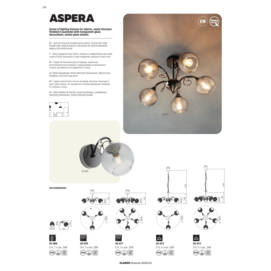 Redo 02-973 - Candeeiro suspenso ASPERA 5xE14/28W/230V preto