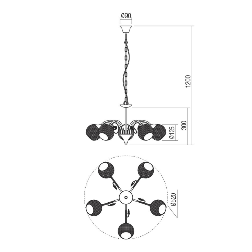 Redo 02-973 - Candeeiro suspenso ASPERA 5xE14/28W/230V preto