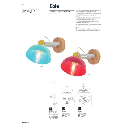 Redo 04-511 - Luz de parede de criança EOLO 1xE27/42W/230V
