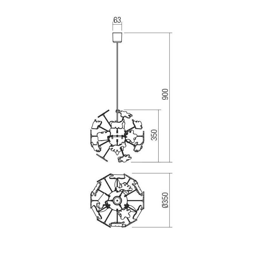 Redo 04-515 - Candeeiro suspenso de criança SAFARI 4xE14/28W/230V diâmetro 35 cm colorido