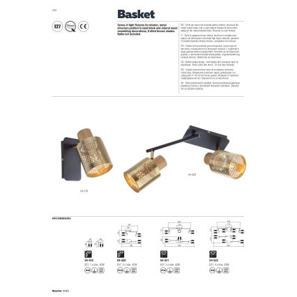 Redo 04-521 - Candelabro montado à superfície BASKET 3xE27/42W/230V bronze