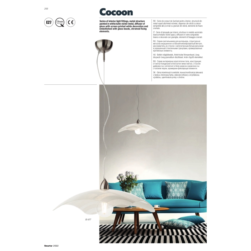 Redo 05-877 - Lustre suspenso por cabo COCOON 1xE27/42W/230V creme