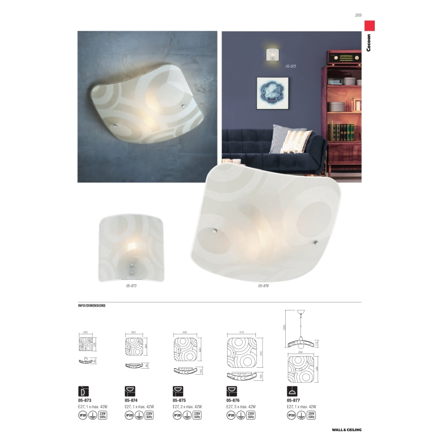 Redo 05-877 - Lustre suspenso por cabo COCOON 1xE27/42W/230V creme