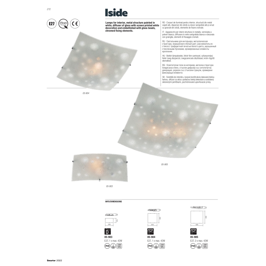 Redo 05-905 - Candeeiro de teto ISIDE 2xE27/42W/230V 39x39 cm transparente