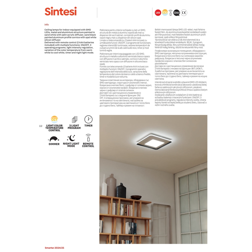 Redo 05-959 - Iluminação de teto LED com regulação SINTESI LED/45W/230V diâmetro 45 cm 3000-6000K + comando