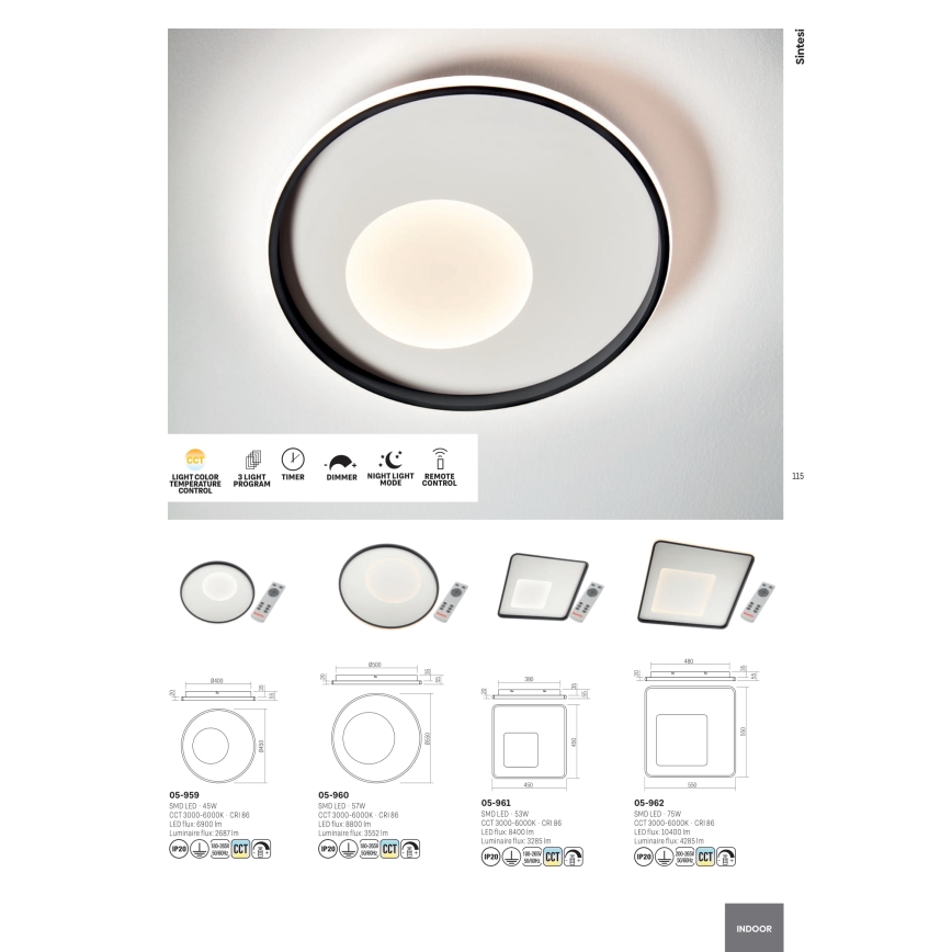 Redo 05-959 - Iluminação de teto LED com regulação SINTESI LED/45W/230V diâmetro 45 cm 3000-6000K + comando