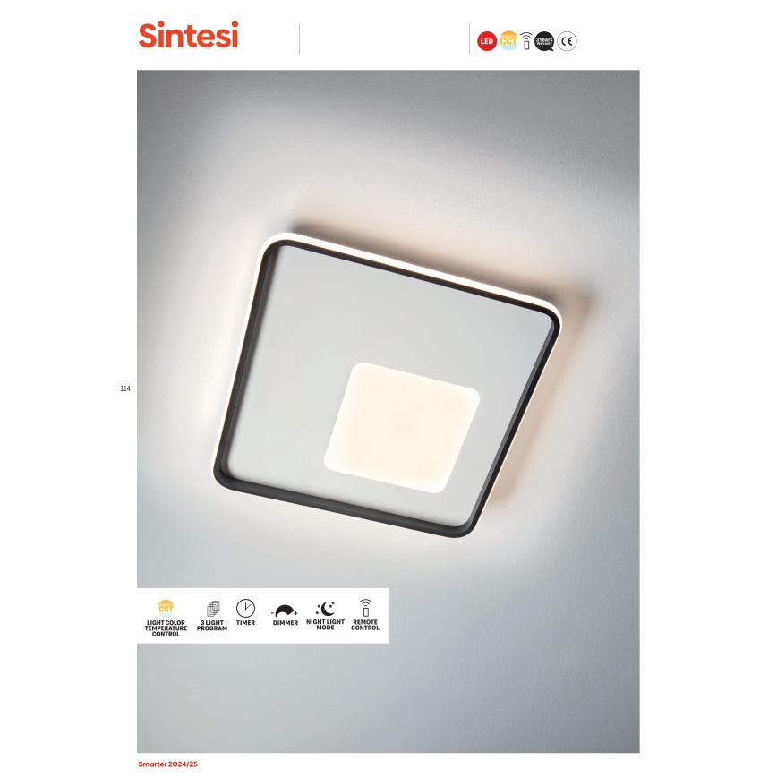 Redo 05-961 - Iluminação de teto LED com regulação SINTESI LED/53W/230V 45x45 cm 3000-6000K + comando
