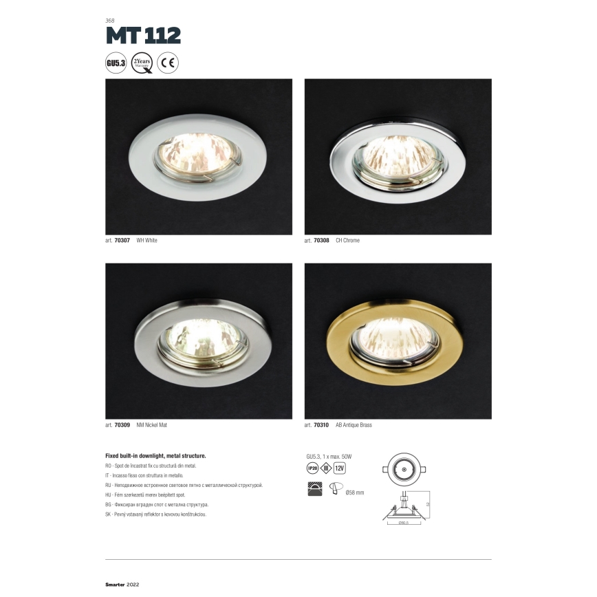 Redo 70307 - Iluminação embutida MT 1xGU5,3/50W/12V branco