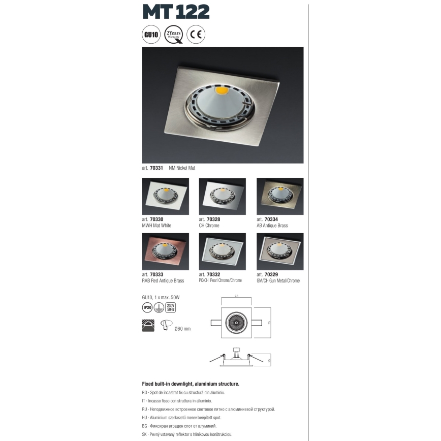 Redo 70329 - Iluminação embutida MT 1xGU10/50W/230V