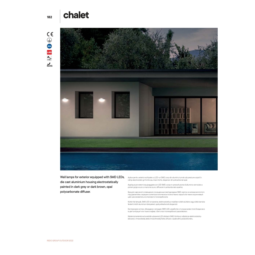 Redo 90002 - Luz de parede LED de exterior CHALET 1xLED/8W/230V IP54