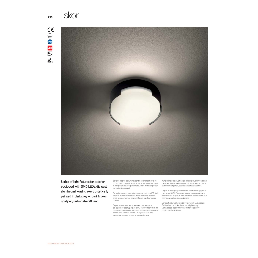 Redo 90006 - Iluminação de teto exterior LED SKOR LED/16W/230V diâmetro 25 cm IP54 castanho