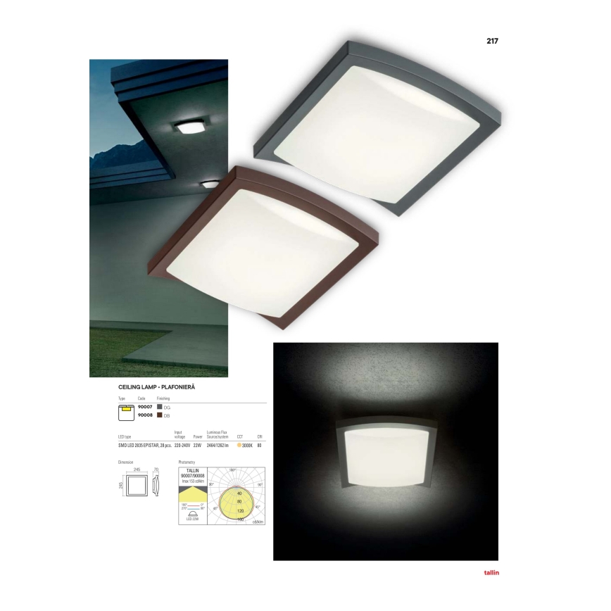 Redo 90008 - Iluminação de teto exterior LED TALLIN LED/21W/230V 24,5x24,5 cm IP54 castanho