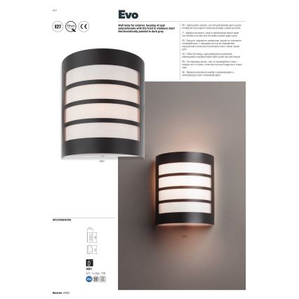 Redo 9001 - Iluminação de parede exterior EVO 1xE27/11W/230V IP44