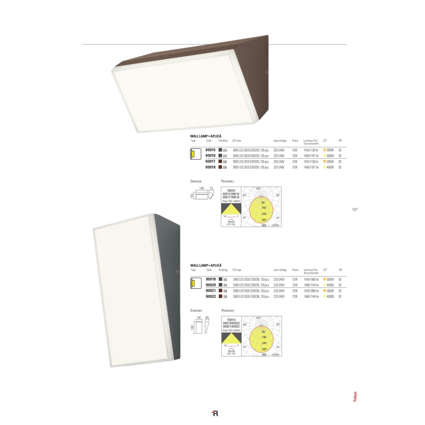 Redo 90015 - Luz de parede LED de exterior TOKYO LED/12W/230V IP54