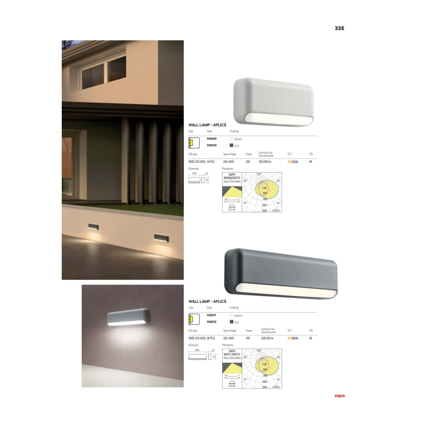 Redo 90070 - Luz de parede LED de exterior SAPO 1xLED/3W/230V IP65