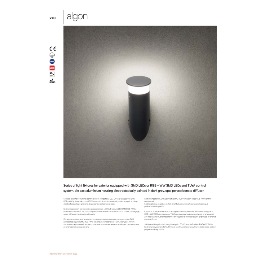 Redo 90073 - Iluminação de parede exterior LED ALGON LED/9W/230V IP65 preto