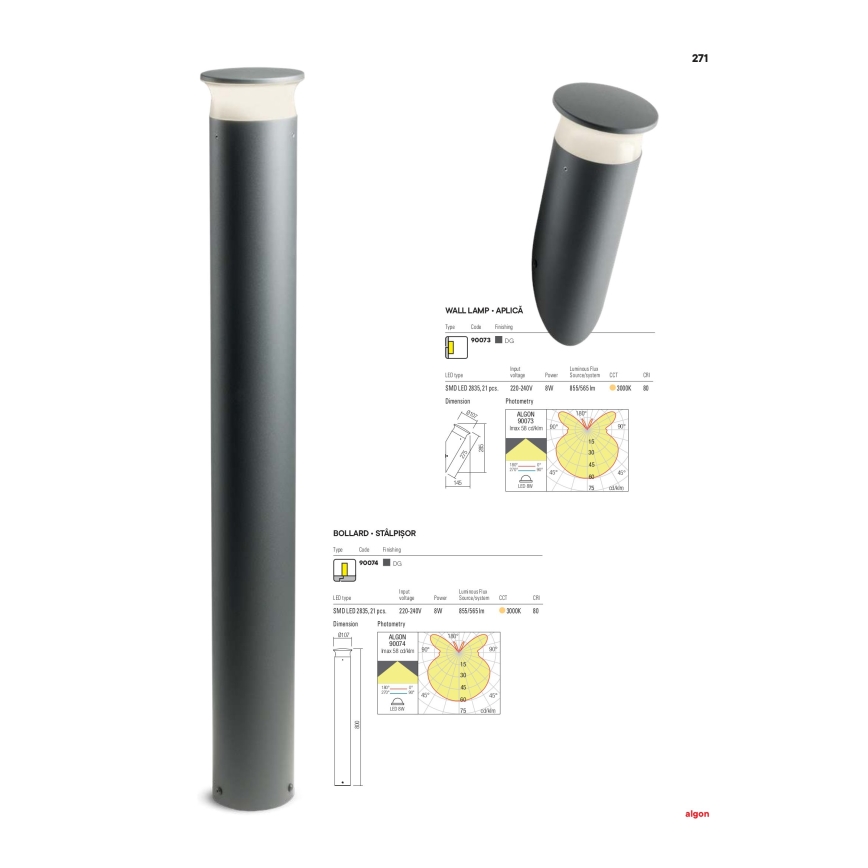 Redo 90073 - Iluminação de parede exterior LED ALGON LED/9W/230V IP65 preto